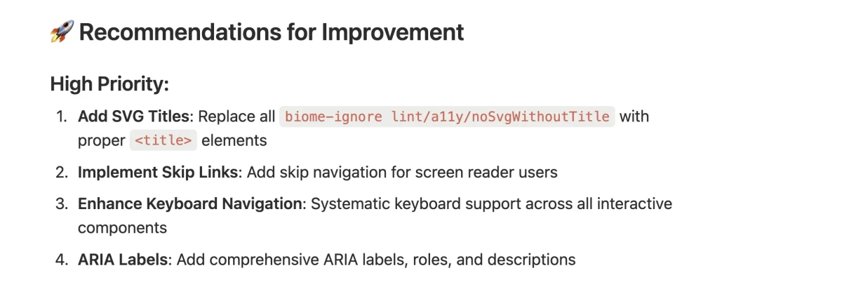 Extract from the AI analysis showing generic recommendations