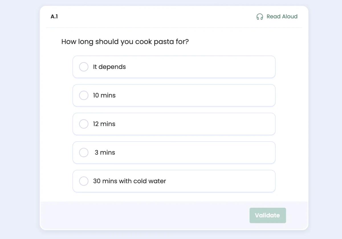 An example of single select (radio group button) interaction in our platform