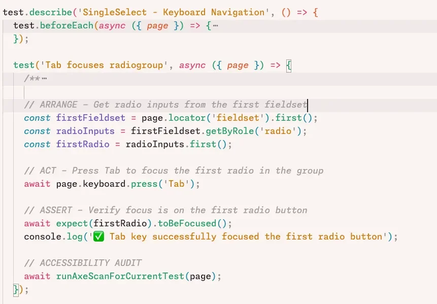 E2E test for keyboard Tab focus navigation